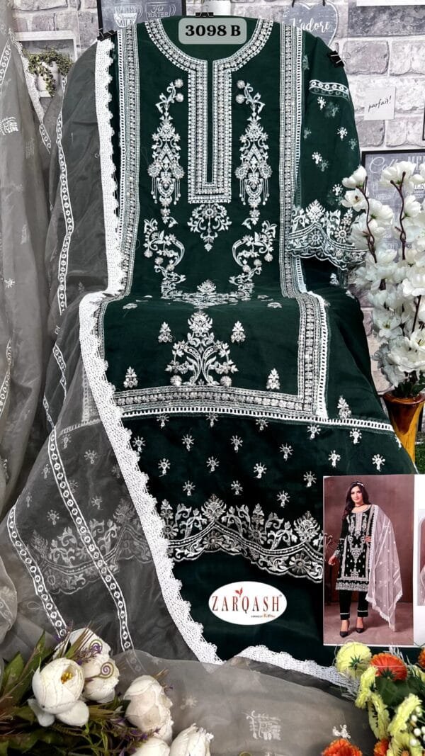 Green Organza With Embroidered Pakistani Suits Sale