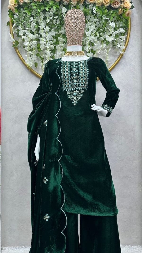 Green Velvet With inner Thred Work With Sequnce Pakistatani Stuis in Sale