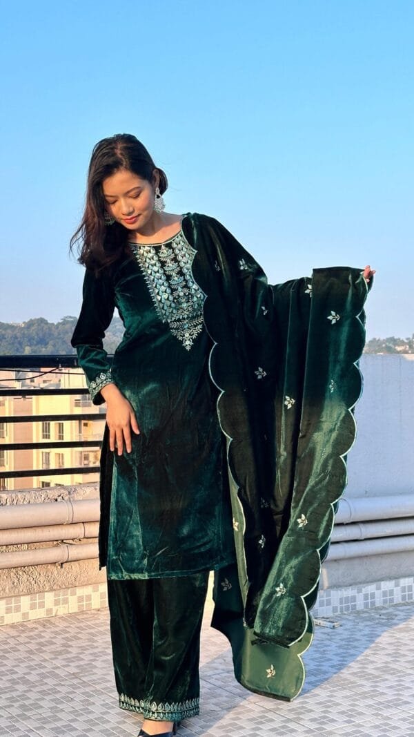 Green Velvet With inner Thred Work With Sequnce Pakistatani Stuis in Sale