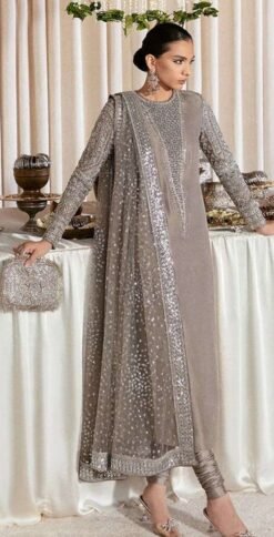 Grey Georgette Embroidered Pakistani Suits In Sale