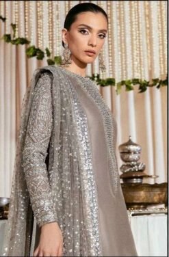 Grey Georgette Embroidered Pakistani Suits In Sale
