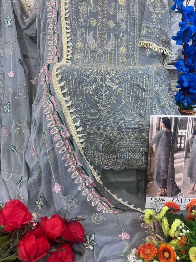 Grey Georgette with Heavy Embroidered Pakistani Suits In Sale