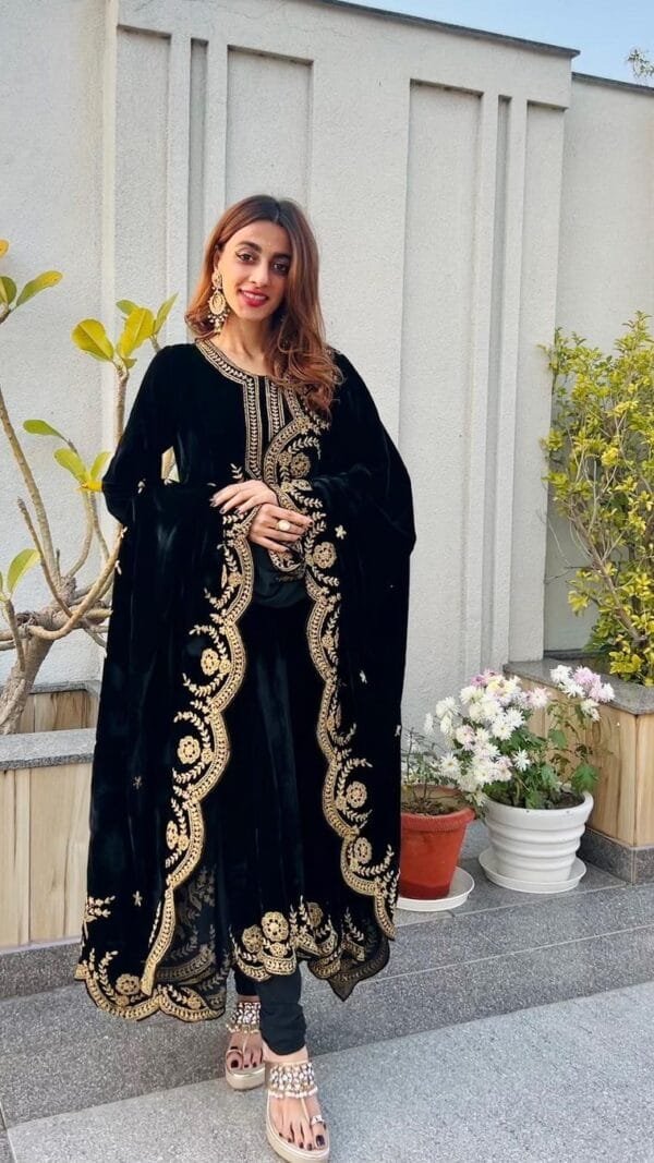Heavy Viscose Velvet With Heavy Embroidery Work Pakistani Suits In Sale