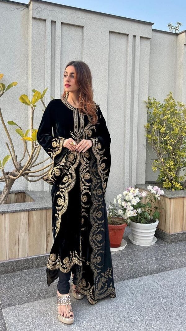 Heavy Viscose Velvet With Heavy Embroidery Work Pakistani Suits In Sale