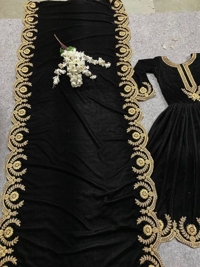 Heavy Viscose Velvet With Heavy Embroidery Work Pakistani Suits In Sale