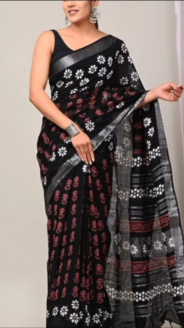 Letas Black LinenDigital Print Saree