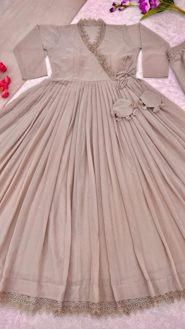 Light Brown Anarkali Faux Georgette Gown With Fully Flair Suits In Sale