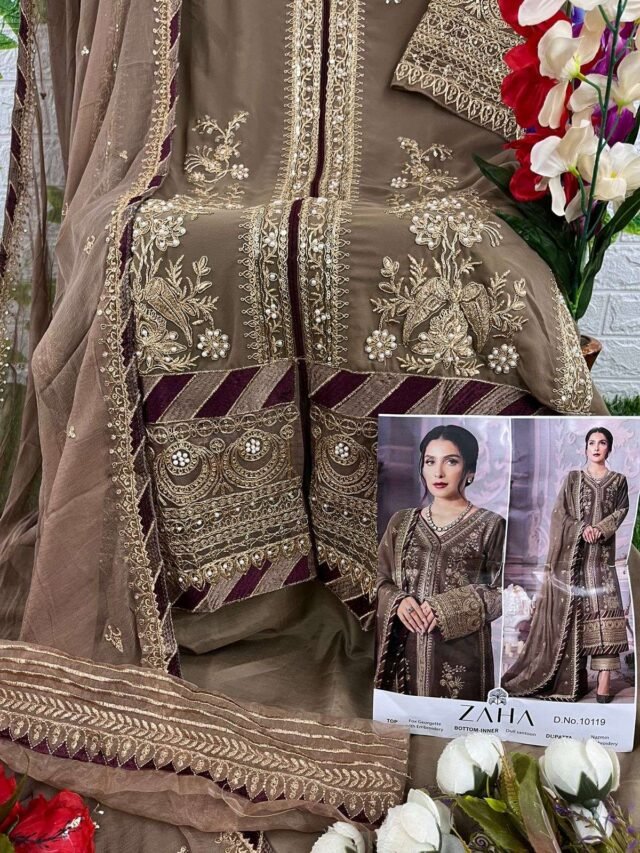 Light Brown Georgette With Heavy Embroidered Pakistani Suits In Sale