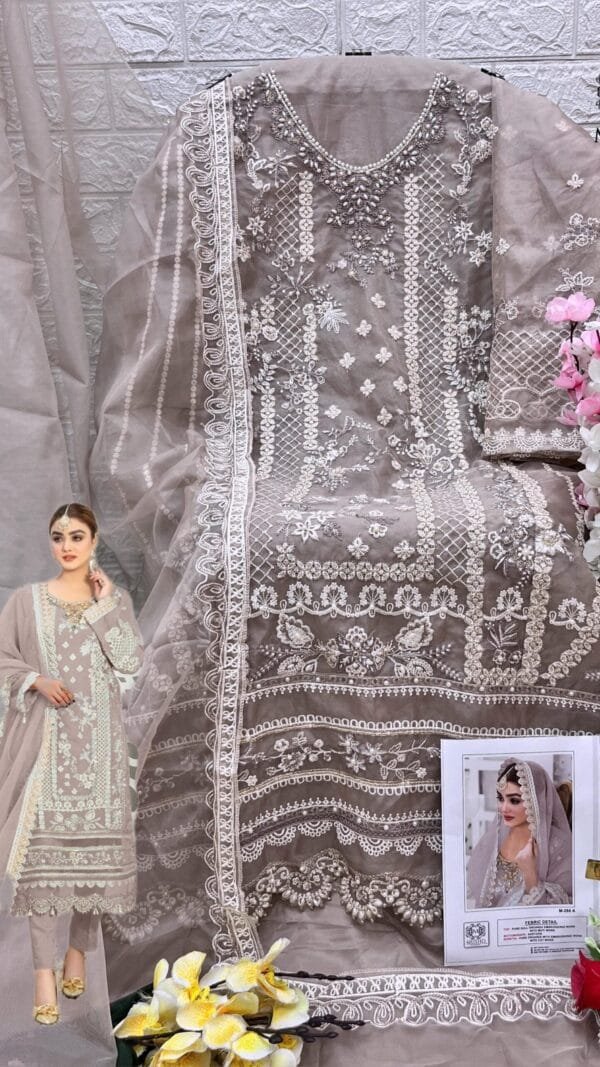 Light Brown Pure Organza Embroidered Work Pakistani Suits In Sale