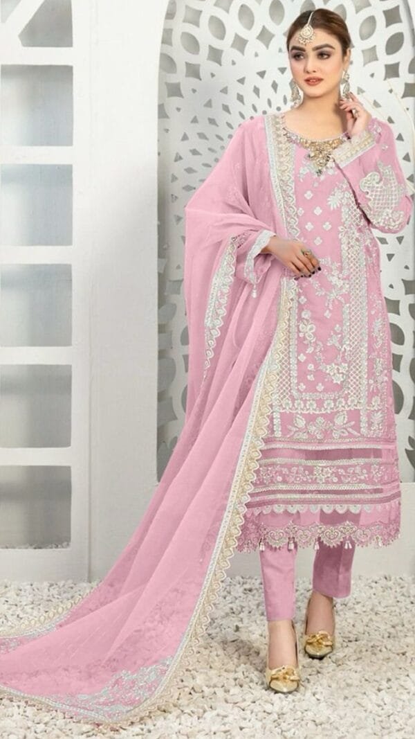Light Pink Pure Organza Embroidered Work Pakistani Suits In Sale