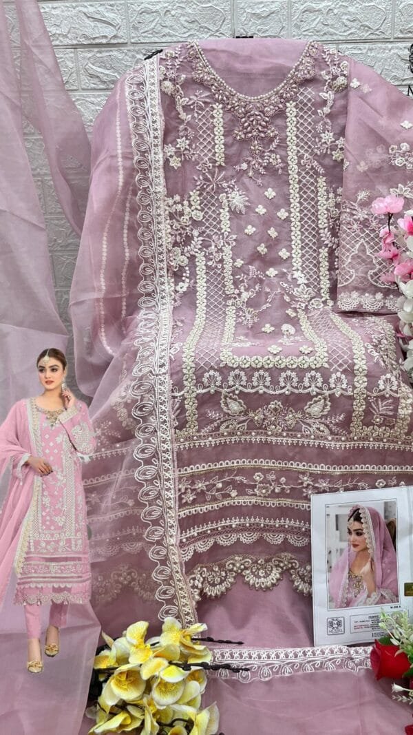 Light Pink Pure Organza Embroidered Work Pakistani Suits In Sale