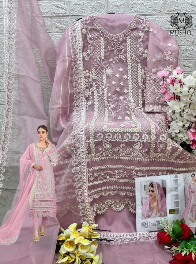 Light Pink Pure Organza Embroidered Work Pakistani Suits In Sale