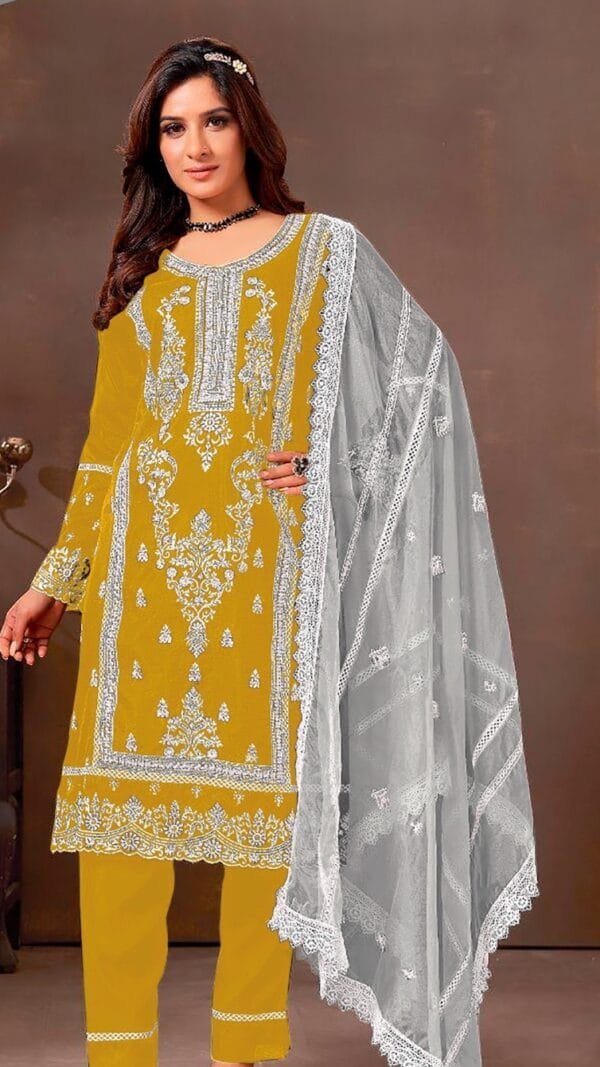 Light Yellow Organza With Embroidered Pakistani Suits Sale