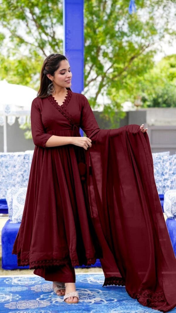 Maroon Anarkali Faux Georgette Gown With Fully Flair Suits In Sale