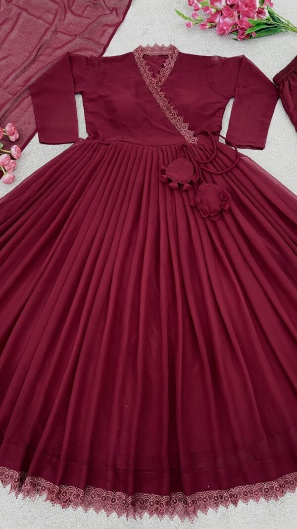 Maroon Anarkali Faux Georgette Gown With Fully Flair Suits In Sale