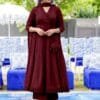 Maroon Anarkali Faux Georgette Gown With Fully Flair Suits In Sale