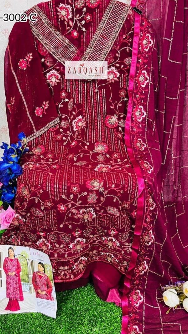 Maroon Georgette Heavy Embroidered Pakistani Suits In Sale