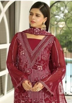 Maroon Georgette Heavy Embroidered Pakistani Suits In Sale
