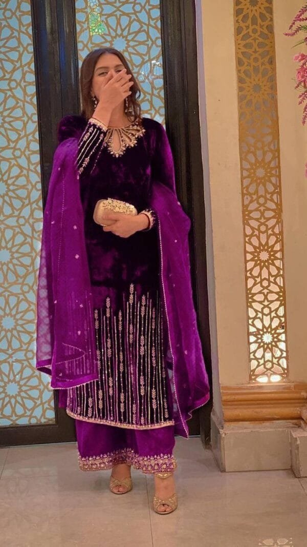 Maroon Velvet with Zari Embroidery Work Pakistani Suits In Sale