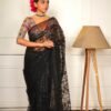 New Black Colour Embroidery Sequence Work Net Saree