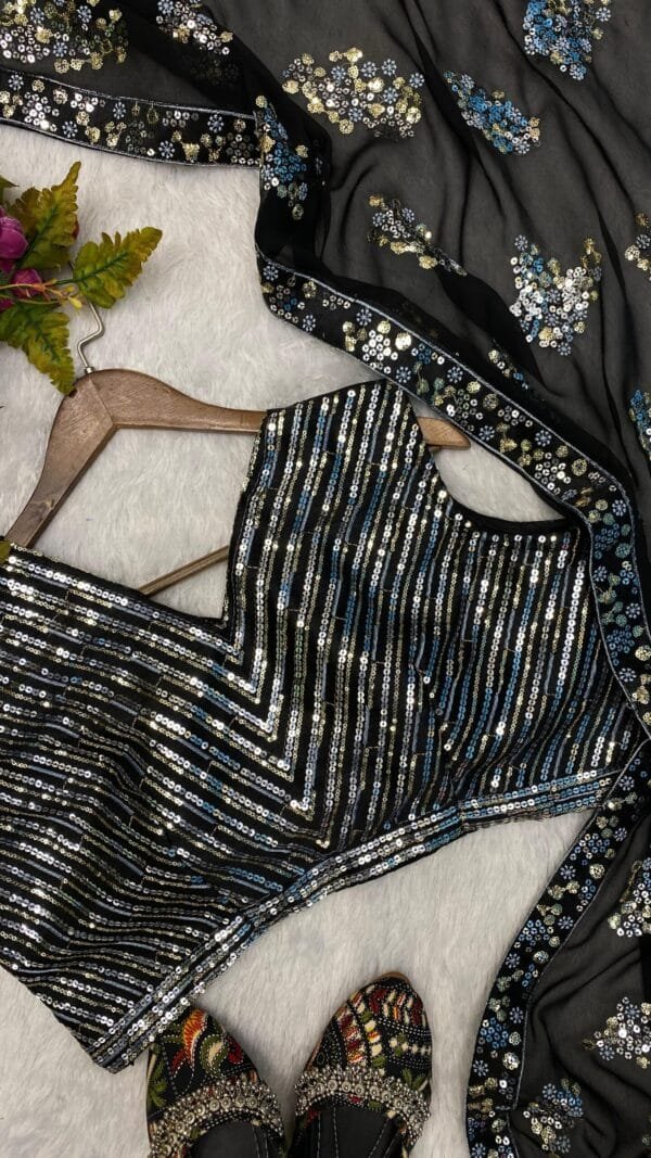 New Designer Party Wear Black Sequence Embroidery Work Saree