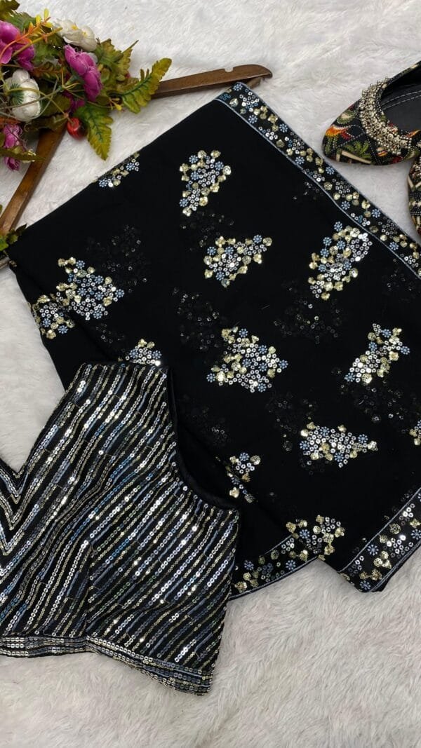 New Designer Party Wear Black Sequence Embroidery Work Saree