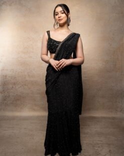 New Fancy Party Wear Black Sequence Work Lehenga Saree