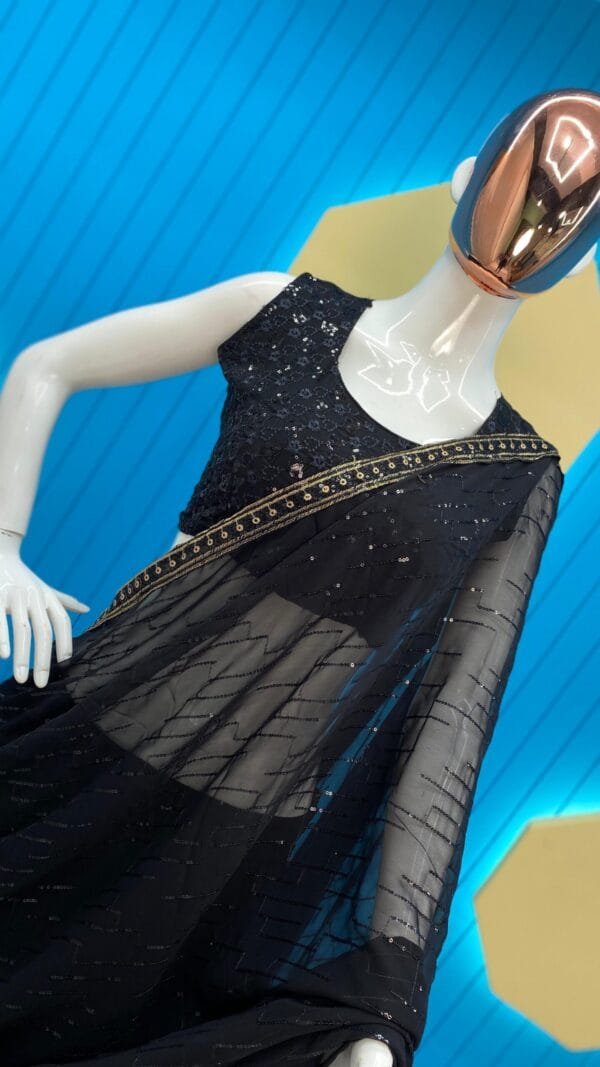 New Fancy Party Wear Black Sequence Work Lehenga Saree