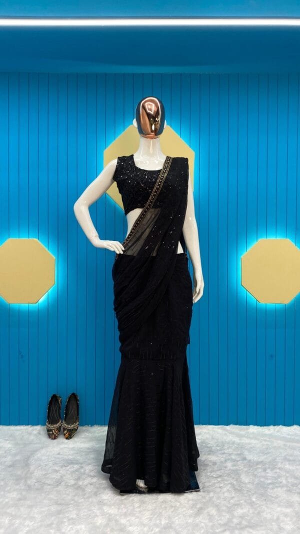 New Fancy Party Wear Black Sequence Work Lehenga Saree