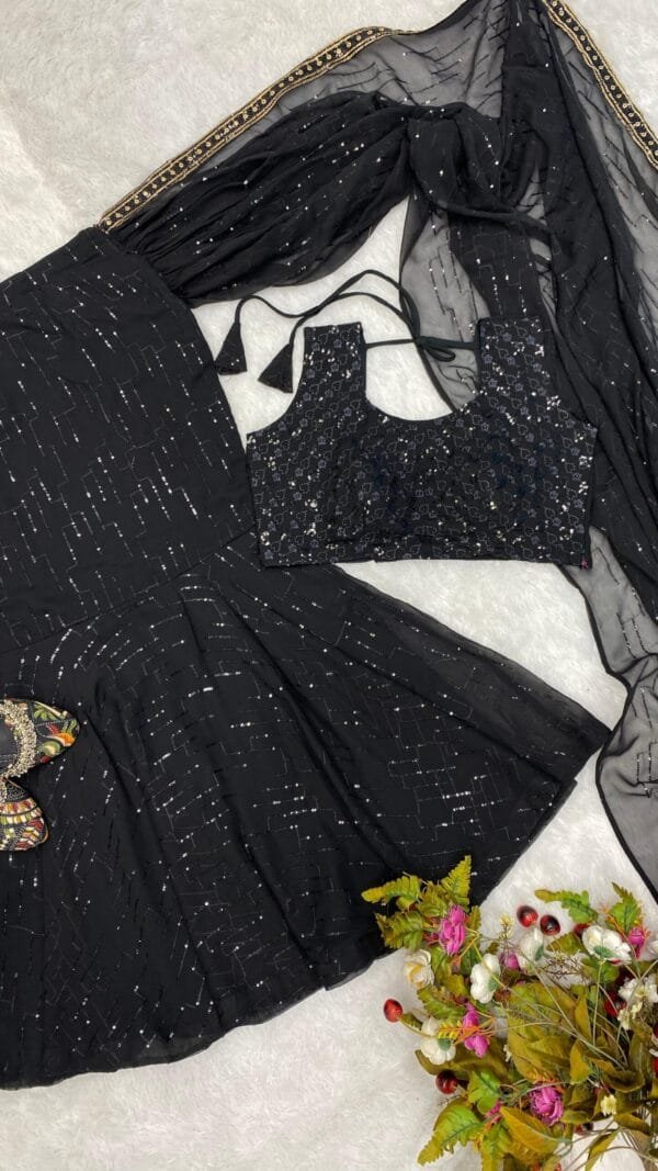New Fancy Party Wear Black Sequence Work Lehenga Saree