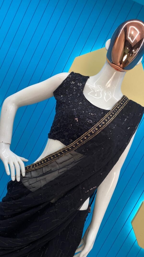 New Fancy Party Wear Black Sequence Work Lehenga Saree