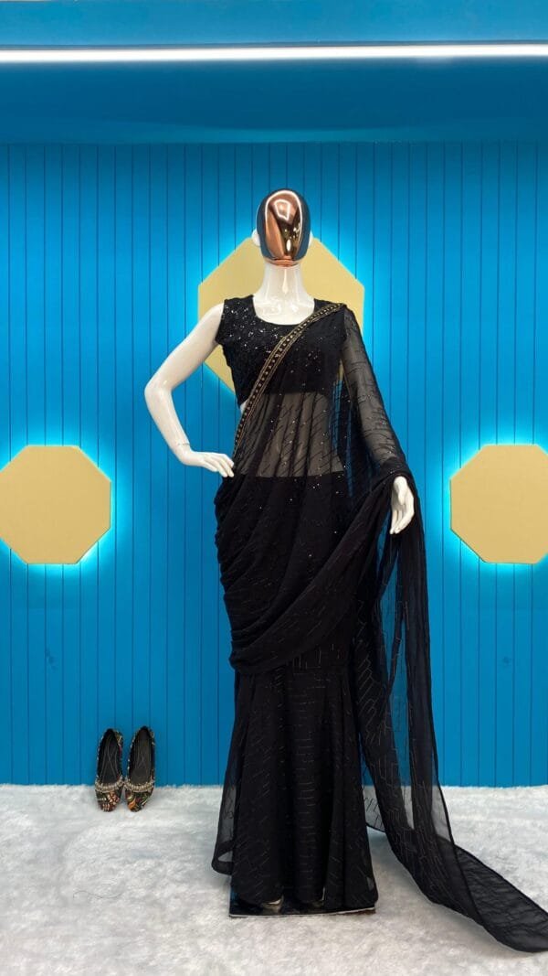 New Fancy Party Wear Black Sequence Work Lehenga Saree