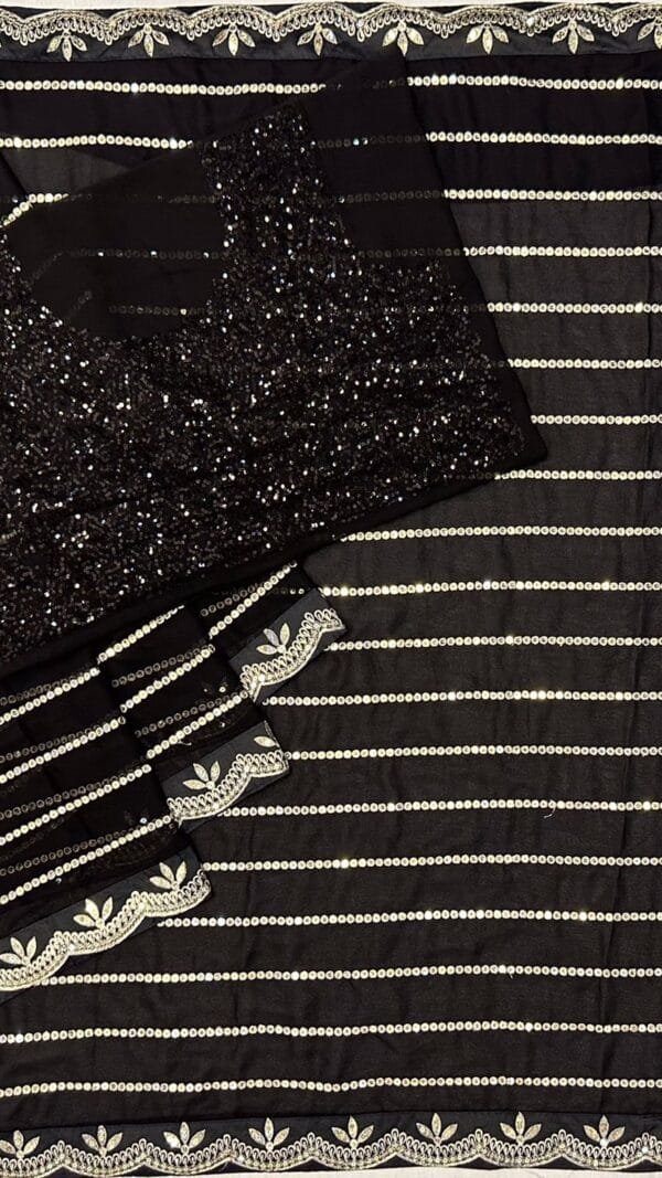 New Trending Bollywood Black Colour Sequins Design Saree