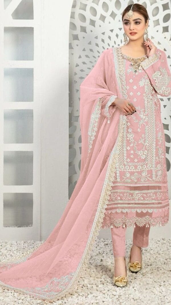 Pink Pure Organza Embroidered Work Pakistani Suits In Sale