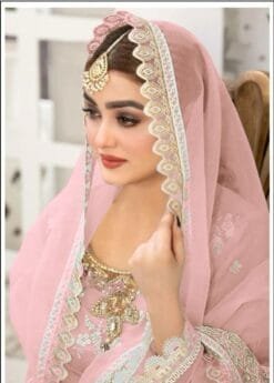 Pink Pure Organza Embroidered Work Pakistani Suits In Sale