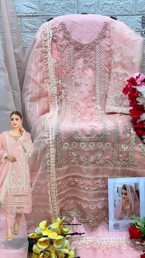 Pink Pure Organza Embroidered Work Pakistani Suits In Sale