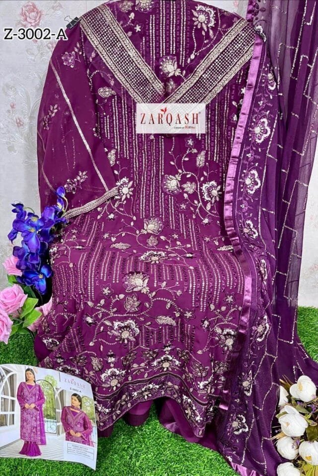 Purple Georgette Heavy Embroidered Pakistani Suits In Sale