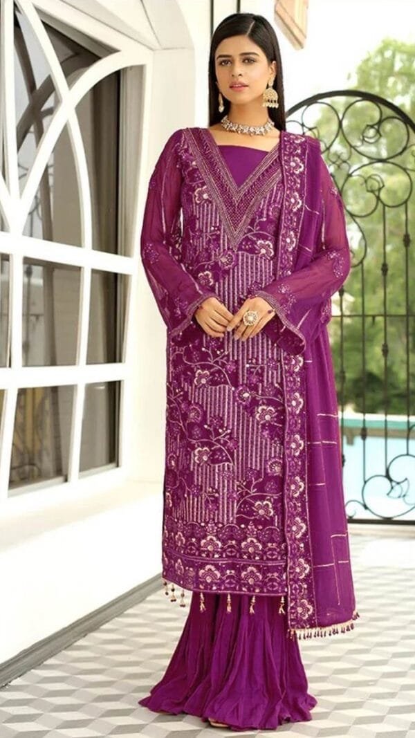 Purple Georgette Heavy Embroidered Pakistani Suits In Sale