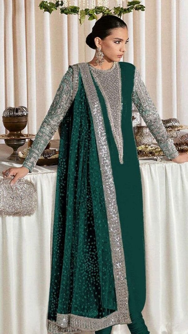 Purple Green Georgette Embroidered Pakistani Suits In Sale