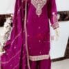 Purple Readymade Vichitra Silk Embroidery Work Pakistani Suits In Sale