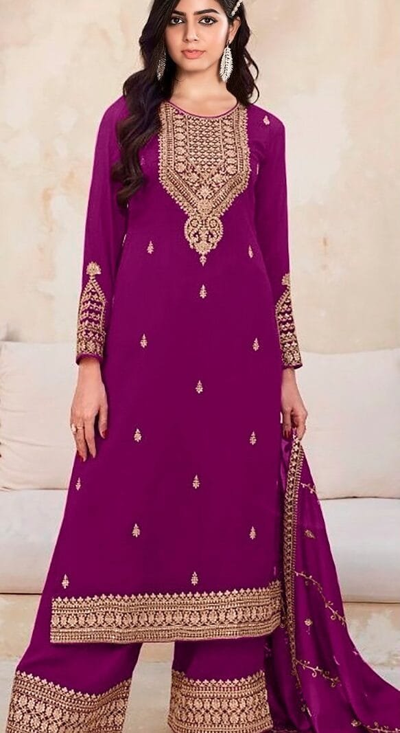Purple Readymade Vichitra Silk Embroidery Work Pakistani Suits In Sale