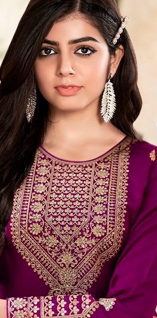 Purple Readymade Vichitra Silk Embroidery Work Pakistani Suits In Sale