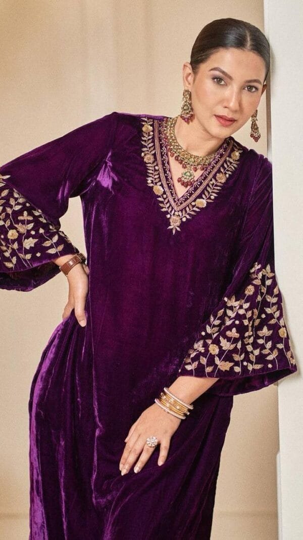 Purple Velvet with Zari Embroidery Work Pakistani Suits In Sale