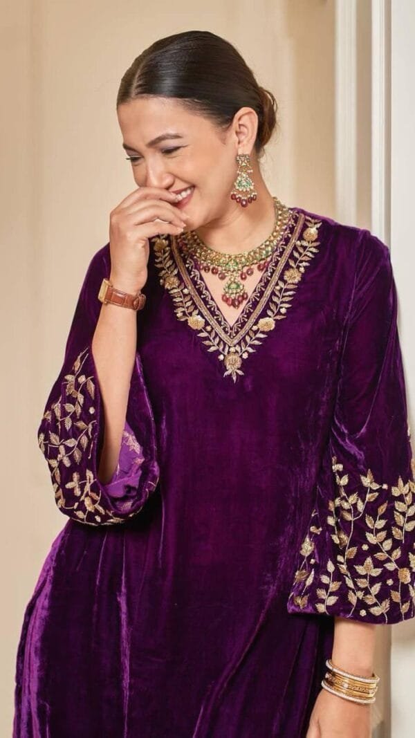 Purple Velvet with Zari Embroidery Work Pakistani Suits In Sale