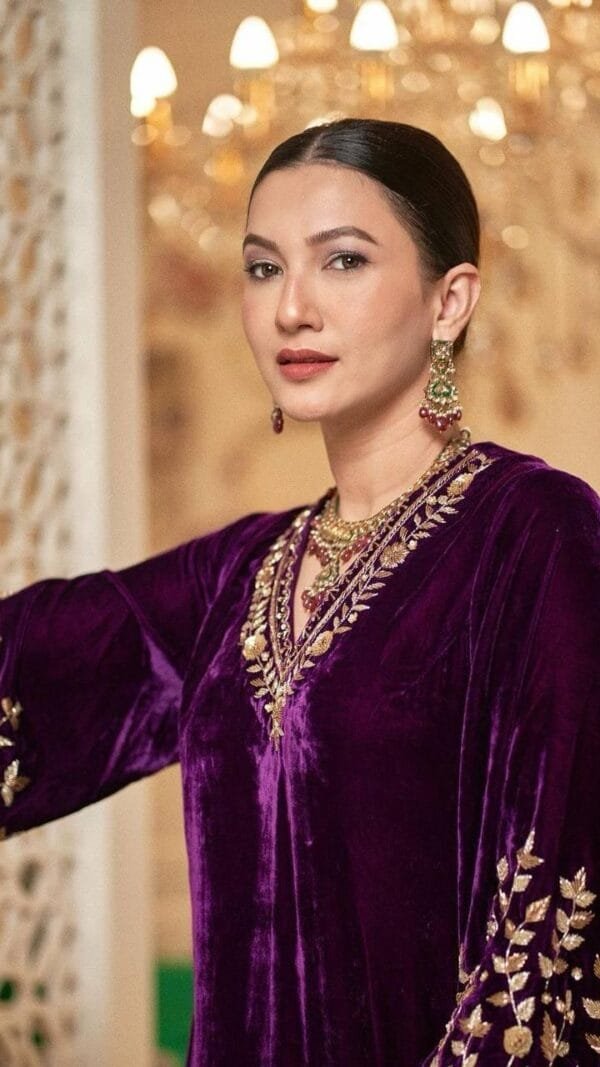 Purple Velvet with Zari Embroidery Work Pakistani Suits In Sale
