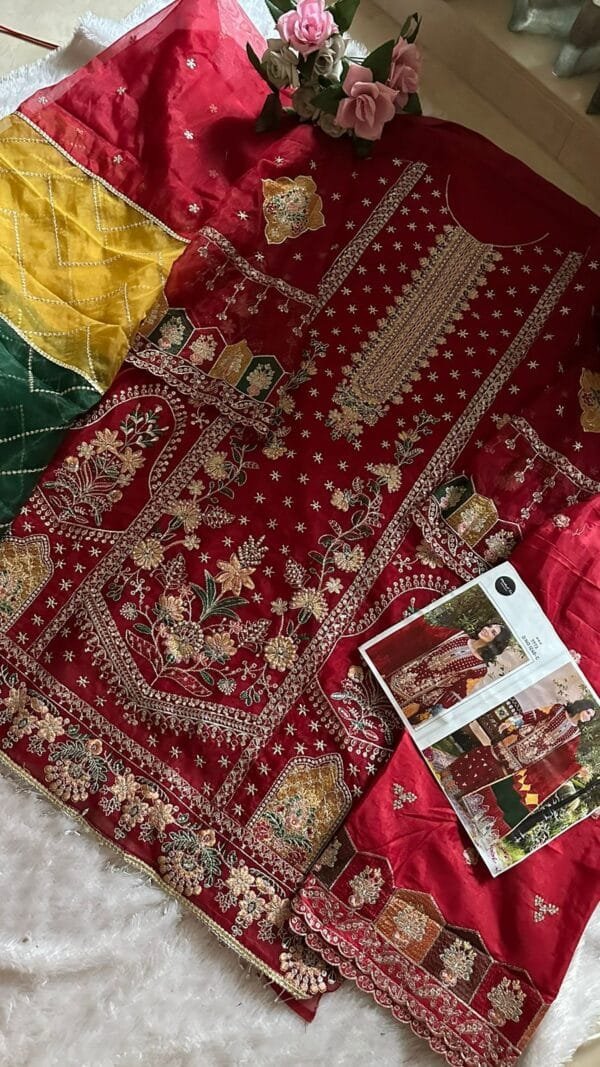Red Organza with Heavy Embroidery Work Pakistani Suits In Sale