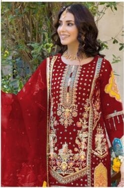 Red Organza with Heavy Embroidery Work Pakistani Suits In Sale