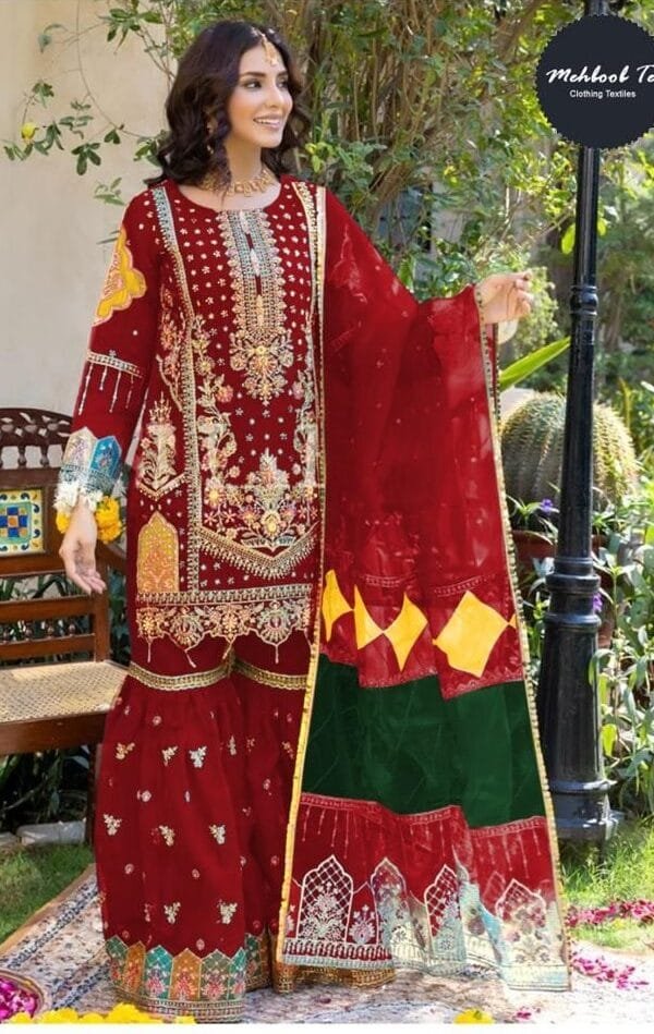 Red Organza with Heavy Embroidery Work Pakistani Suits In Sale
