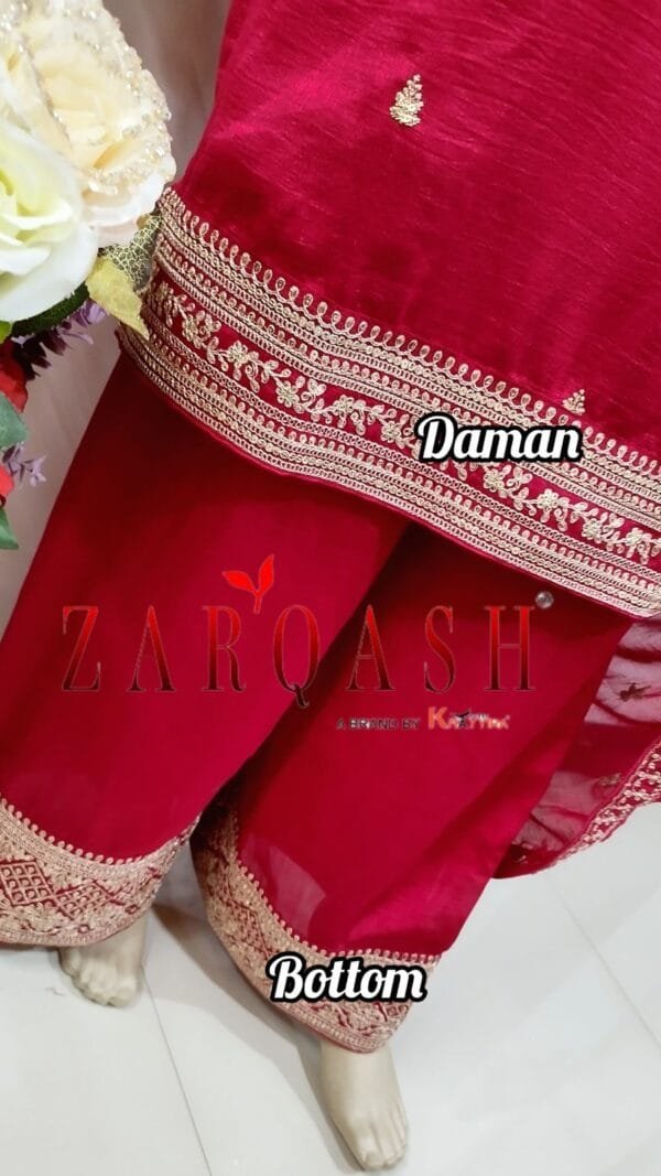 Red Readymade Vichitra Silk Embroidery Work Pakistani Suits In Sale