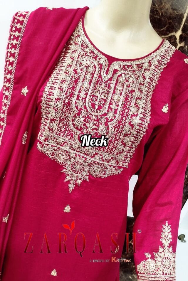 Red Readymade Vichitra Silk Embroidery Work Pakistani Suits In Sale